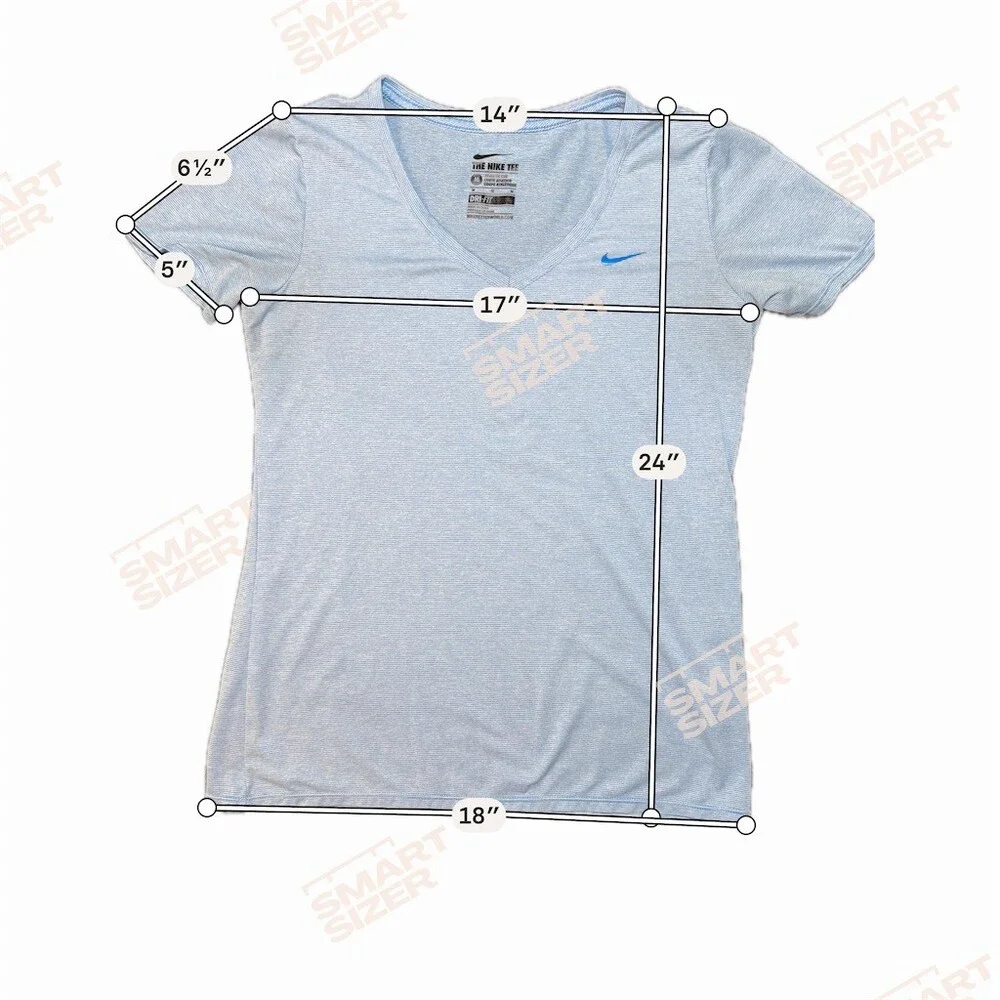 Nike The Nike Tee T-Shirt Womens Size M Blue Micro-Stripe V-Neck Dri-FIT
